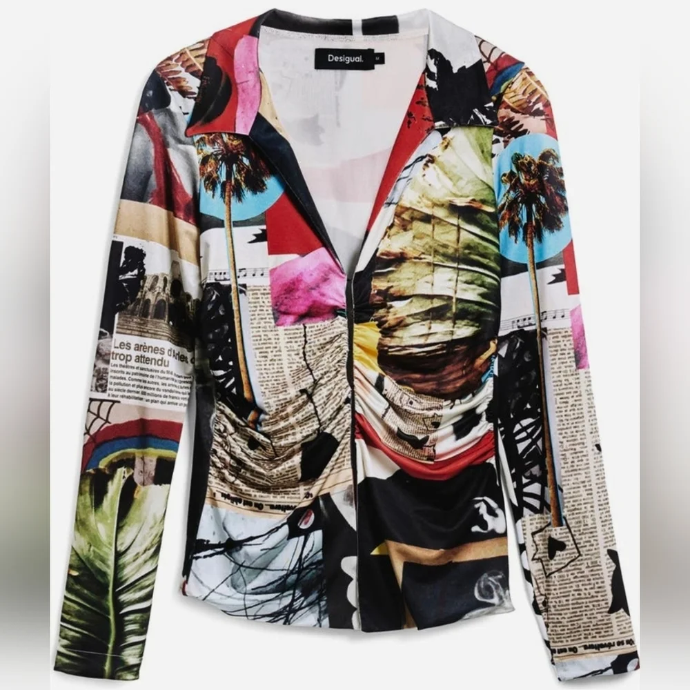 Desigual Women's Collage Print Shirt designed Size Large - Picture 2 of 16